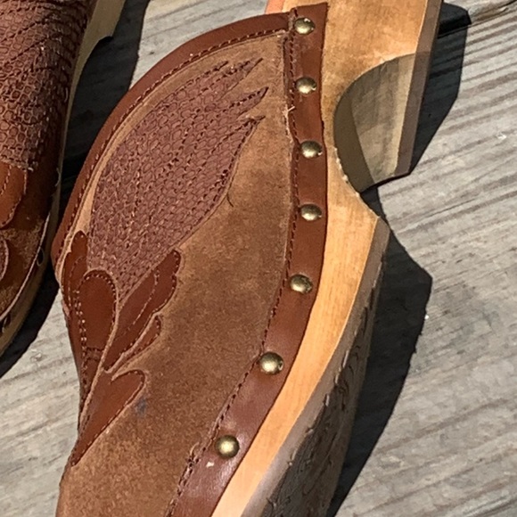 Lucky Brand Women's LK-Lilac Brown Leather Peace Suede Slip On Clogs Sz 9.5M - Picture 3 of 10